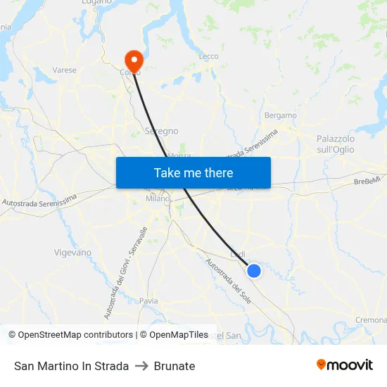 San Martino In Strada to Brunate map