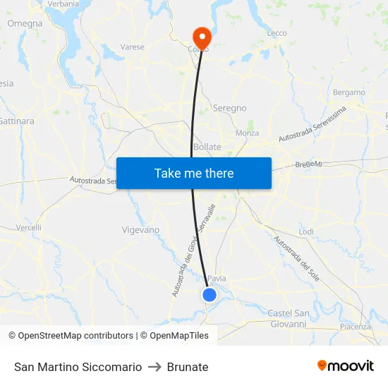 San Martino Siccomario to Brunate map