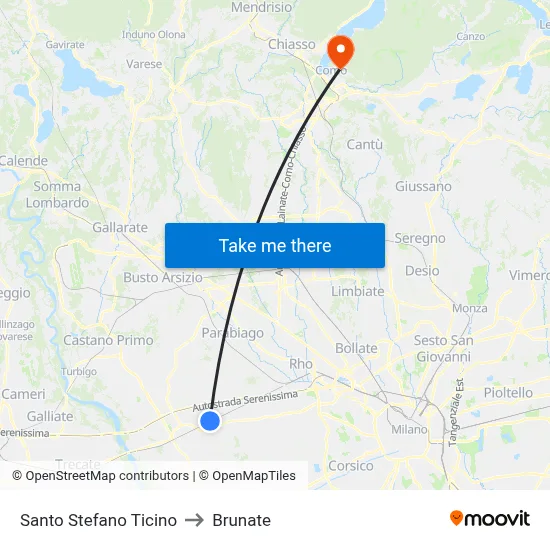 Santo Stefano Ticino to Brunate map