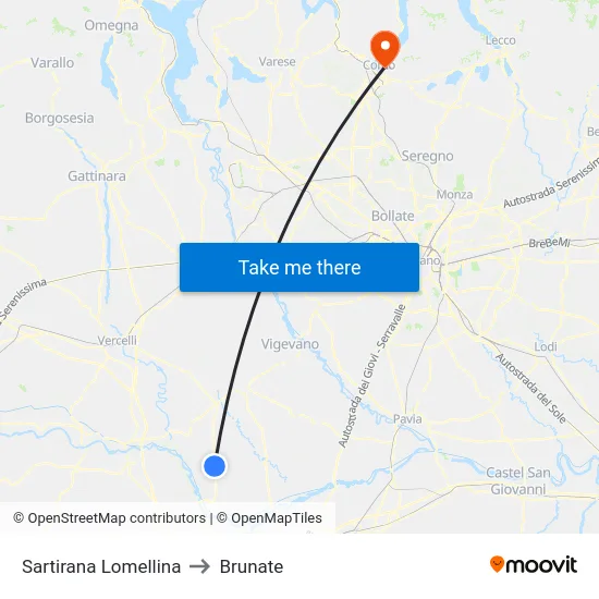 Sartirana Lomellina to Brunate map