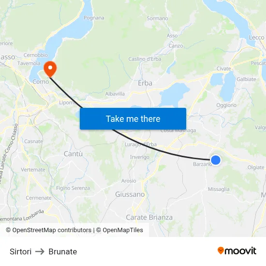 Sirtori to Brunate map