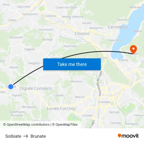 Solbiate to Brunate map