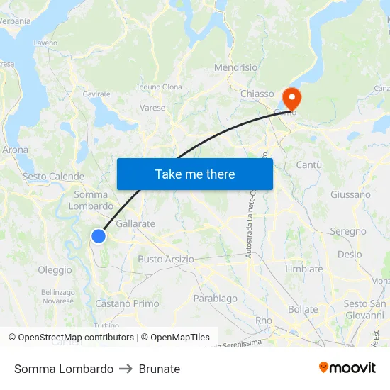 Somma Lombardo to Brunate map