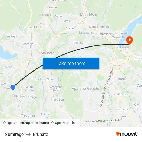 Sumirago to Brunate map