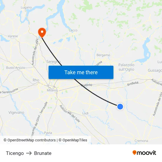 Ticengo to Brunate map
