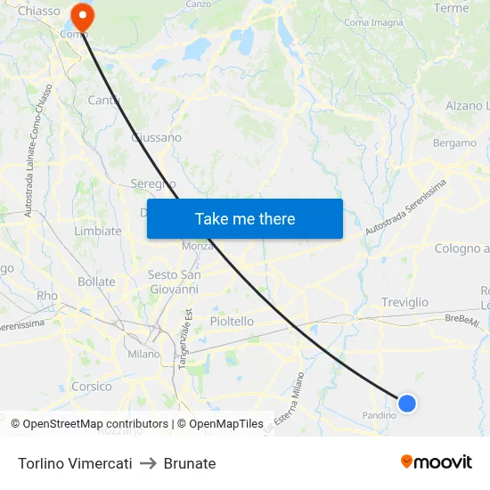 Torlino Vimercati to Brunate map