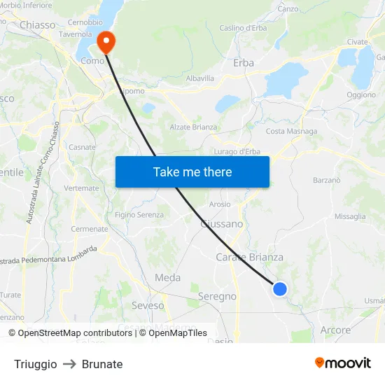 Triuggio to Brunate map