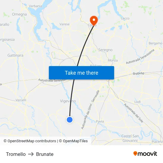 Tromello to Brunate map