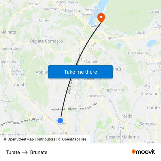 Turate to Brunate map