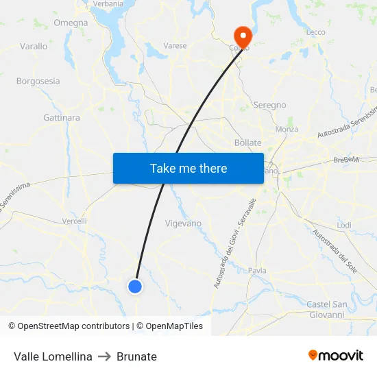 Valle Lomellina to Brunate map