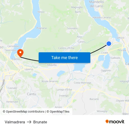 Valmadrera to Brunate map