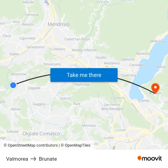 Valmorea to Brunate map