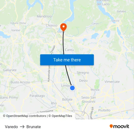 Varedo to Brunate map