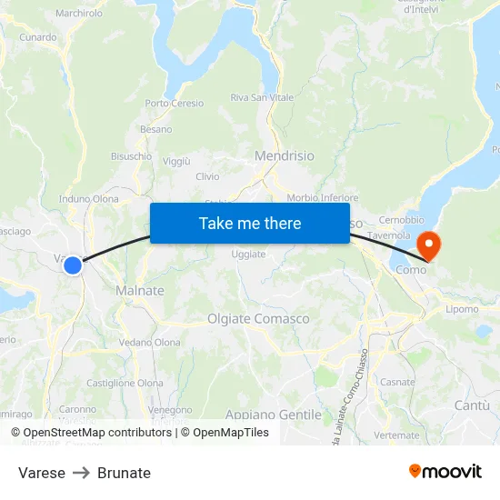 Varese to Brunate map