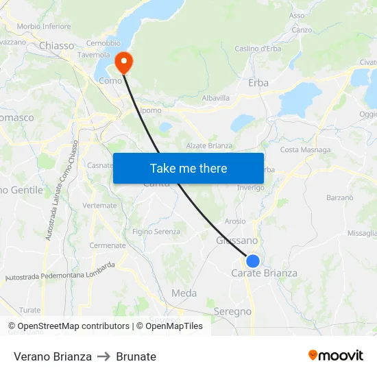 Verano Brianza to Brunate map