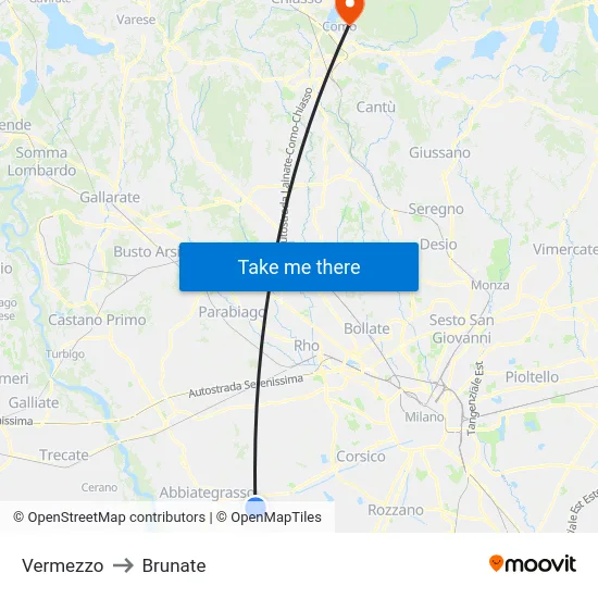 Vermezzo to Brunate map