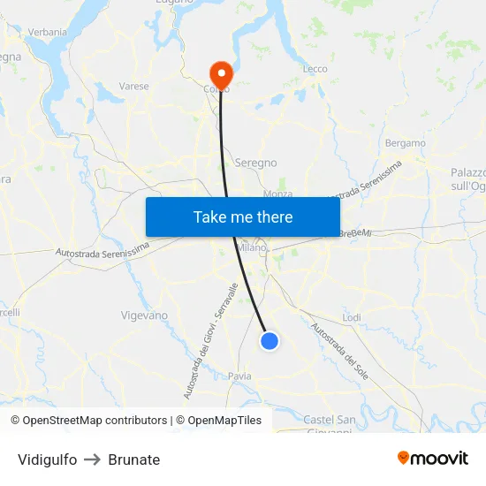 Vidigulfo to Brunate map