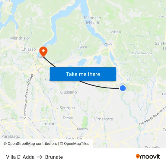 Villa D' Adda to Brunate map
