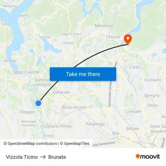 Vizzola Ticino to Brunate map