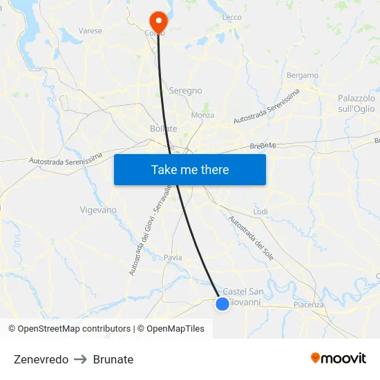 Zenevredo to Brunate map