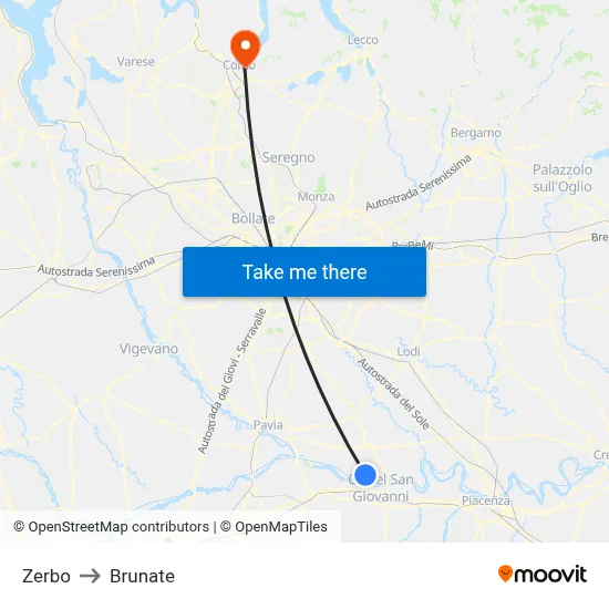 Zerbo to Brunate map