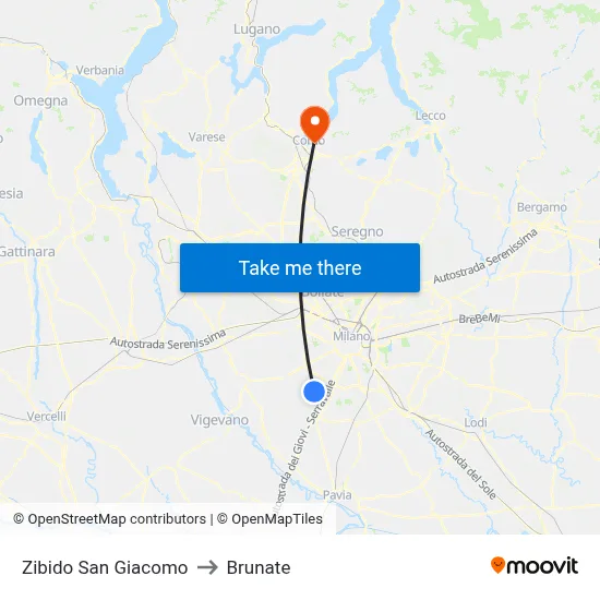 Zibido San Giacomo to Brunate map