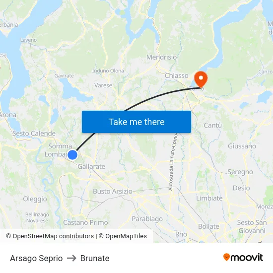 Arsago Seprio to Brunate map