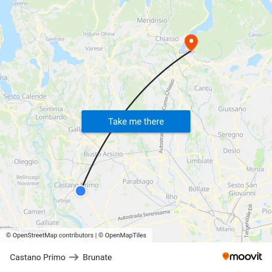 Castano Primo to Brunate map