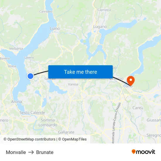 Monvalle to Brunate map
