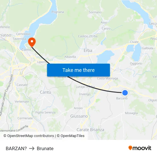 Barzan to Brunate map