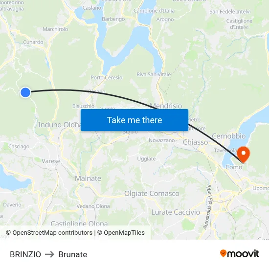 Brinzio to Brunate map