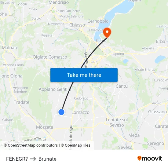 Fenegro to Brunate map