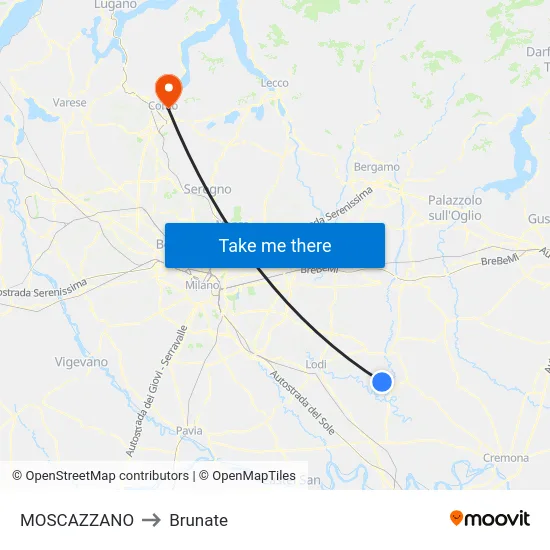 Moscazzano to Brunate map
