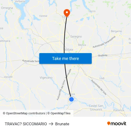 Travacò Siccomario to Brunate map