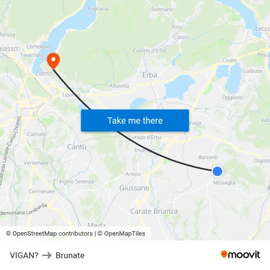 Vigano to Brunate map