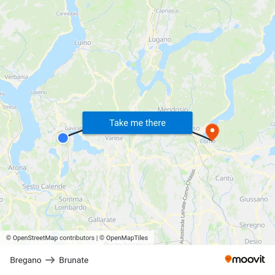 Bregano to Brunate map