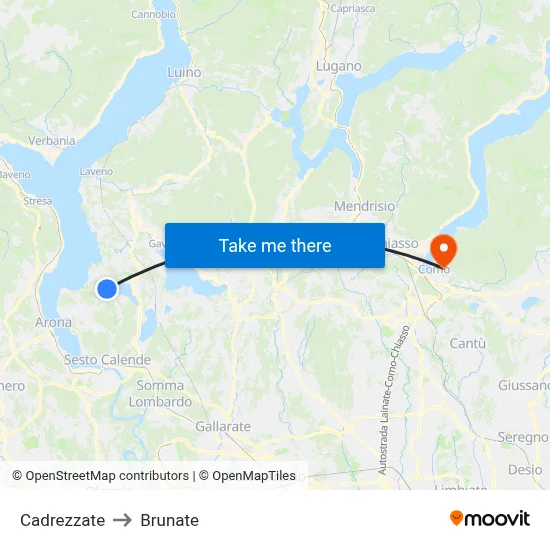 Cadrezzate to Brunate map