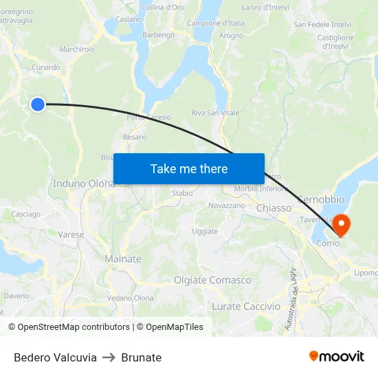 Bedero Valcuvia to Brunate map