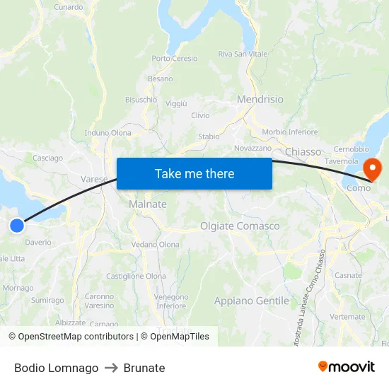 Bodio Lomnago to Brunate map