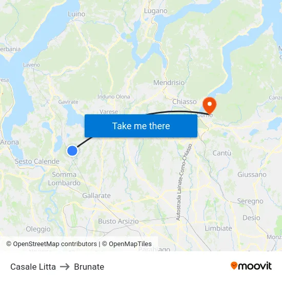 Casale Litta to Brunate map