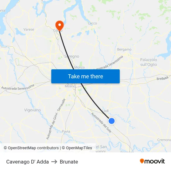 Cavenago D' Adda to Brunate map