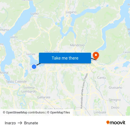 Inarzo to Brunate map