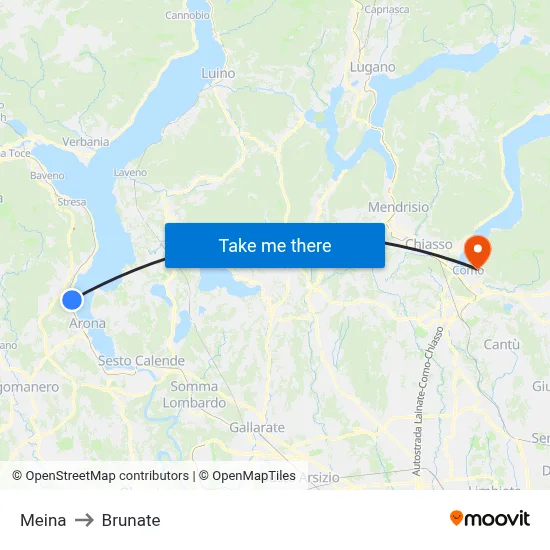 Meina to Brunate map