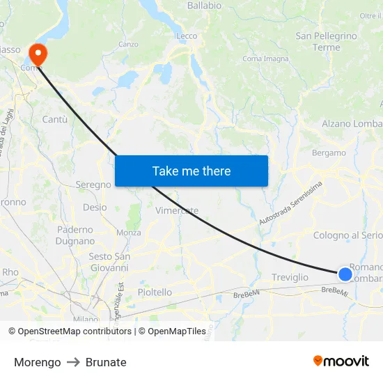 Morengo to Brunate map