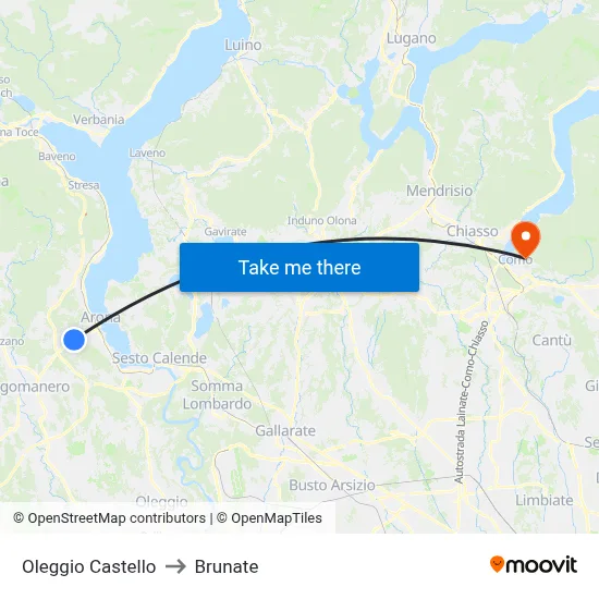 Oleggio Castello to Brunate map