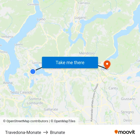 Travedona-Monate to Brunate map