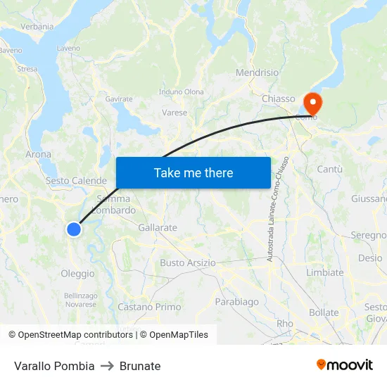 Varallo Pombia to Brunate map