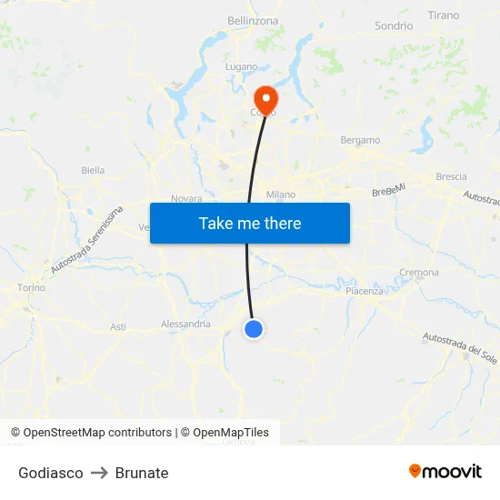 Godiasco to Brunate map
