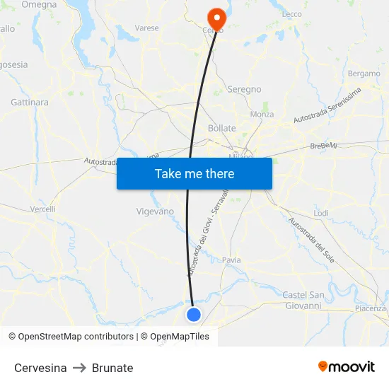 Cervesina to Brunate map