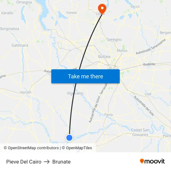 Pieve Del Cairo to Brunate map
